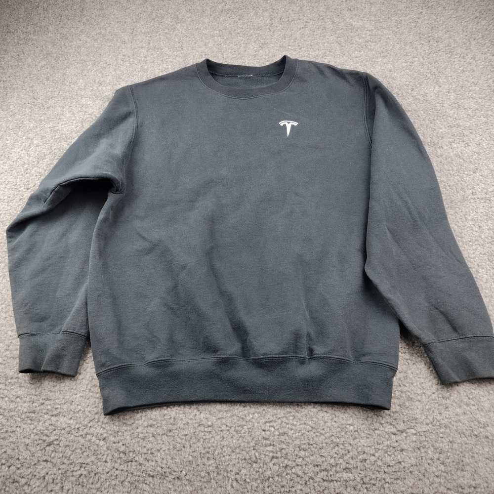 Tesla Sweatshirt Mens Small / Medium Black Logo Pullover Fleece Crewneck EUC